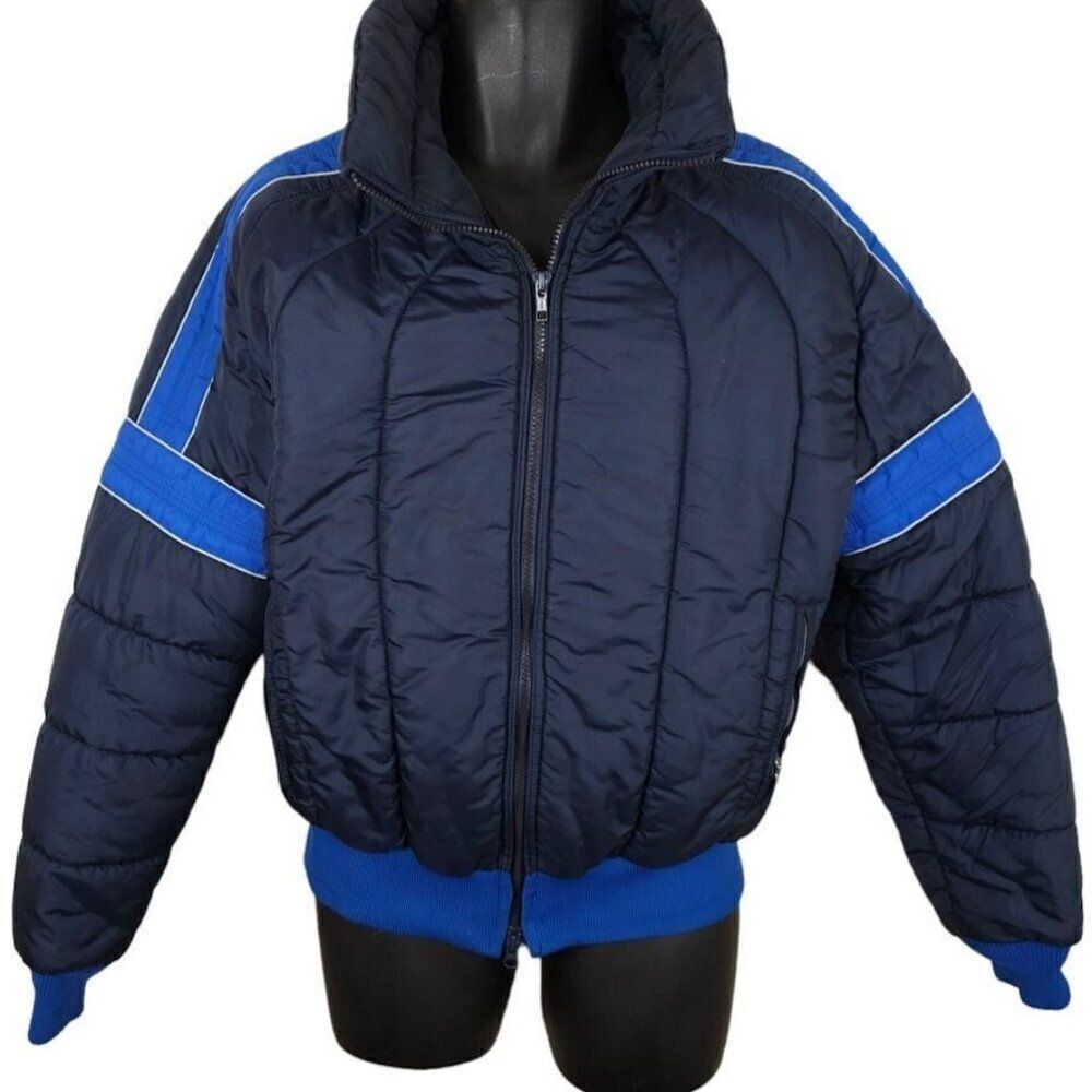 Vintage Roffe Ski Jacket Mens Size Medium Blue 80s Puffy Puffer Made In USA